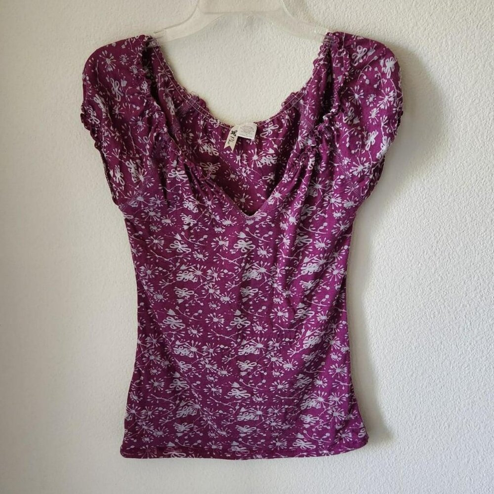 PIKO Vintage Y2K Pink Floral Top Women Sz S/M Coquette Off Shoulder Cottage Boho